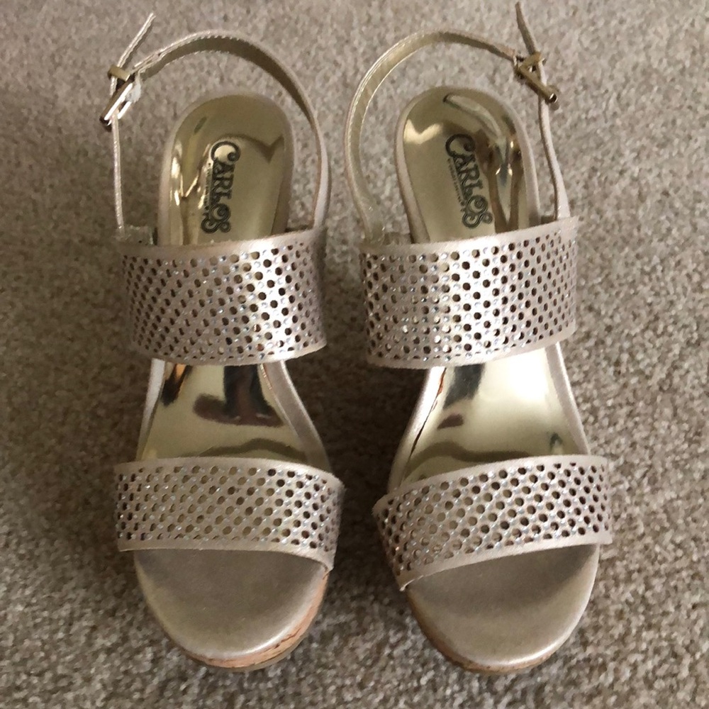 Carlos Santana Gold Wedge Sandals